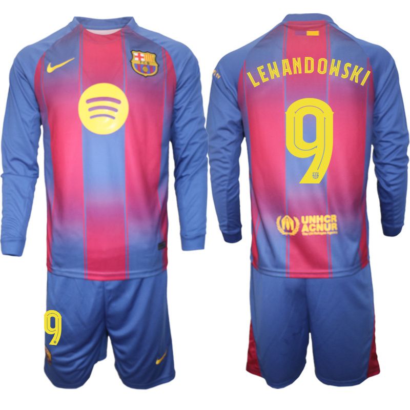 Men 2025-2026 Club Barcelona home blue Long sleeves #9 Soccer Jersey->barcelona jersey->Soccer Club Jersey